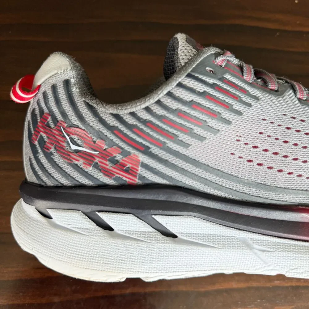 Hoka One One Clifton 5 Road Running Shoe Size 9.5 EE Gray Red Men's Sneaker - Picture 10 of 12